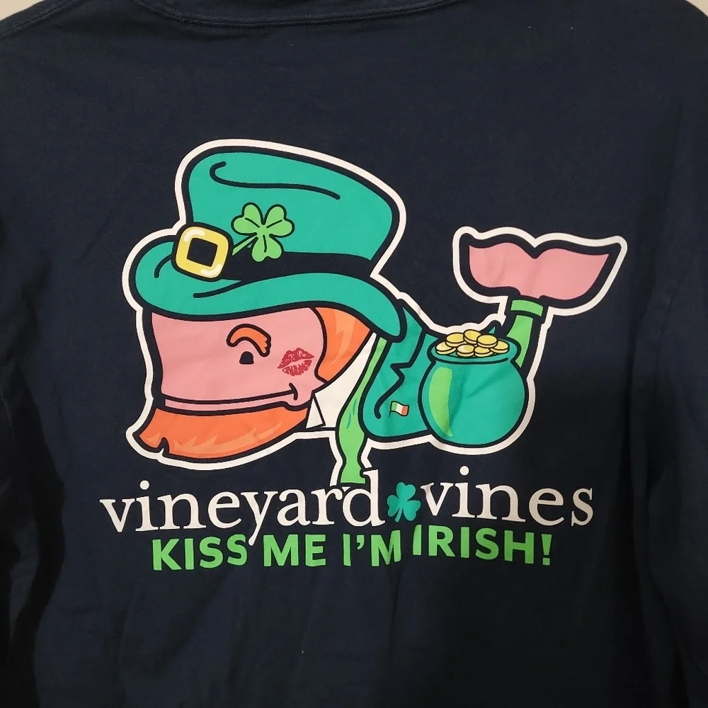 Vineyard Vines Kiss Me I'M Irish  Long Sleeve Tee Shirt St Patrick's Blue Sz S